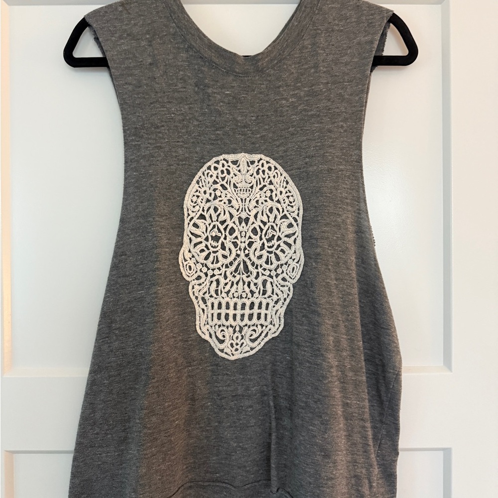 Nation LTD Charcoal Muscle Tee with Ivory Skull